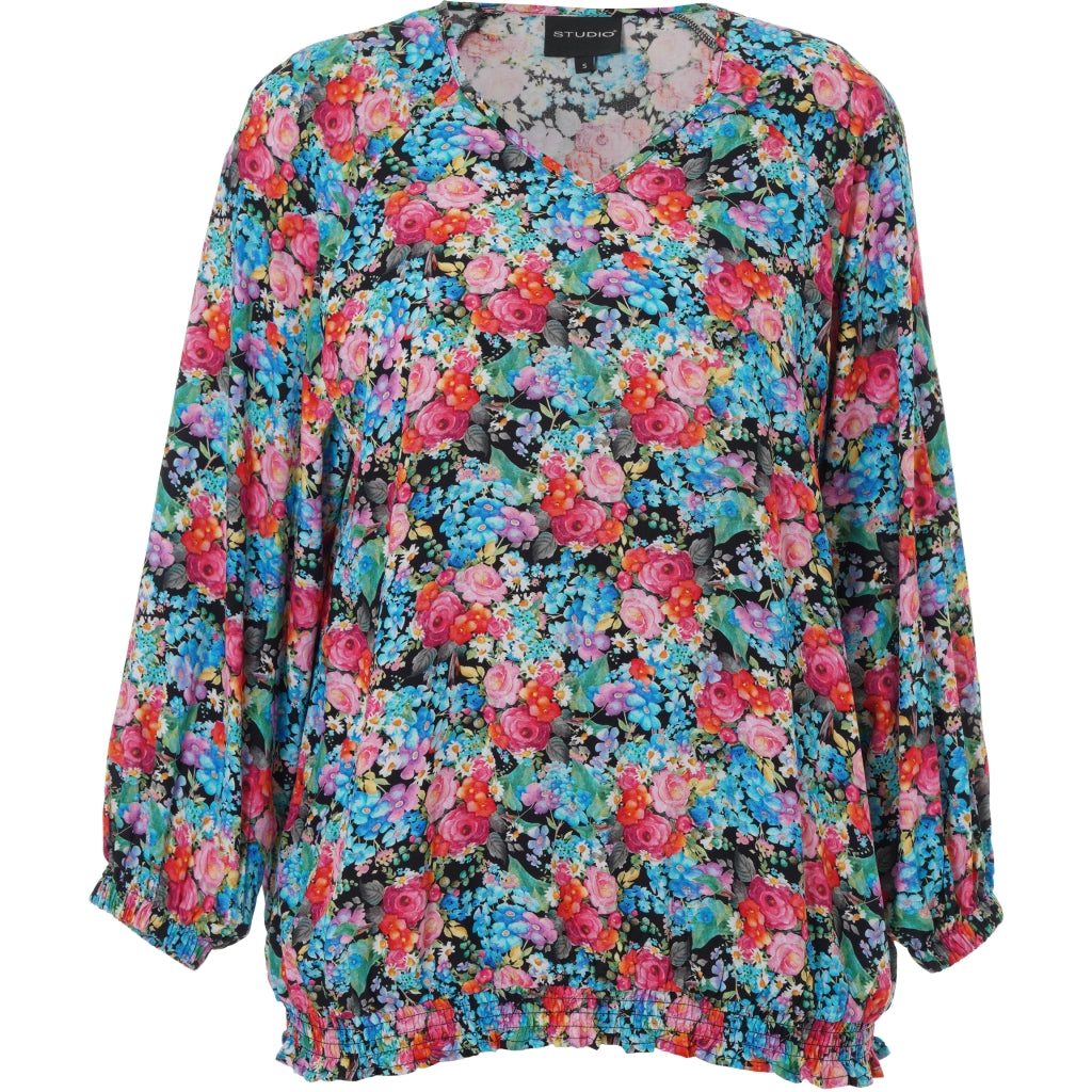 Studio SAugusta Blouse Blouse Black with pink blue flowers