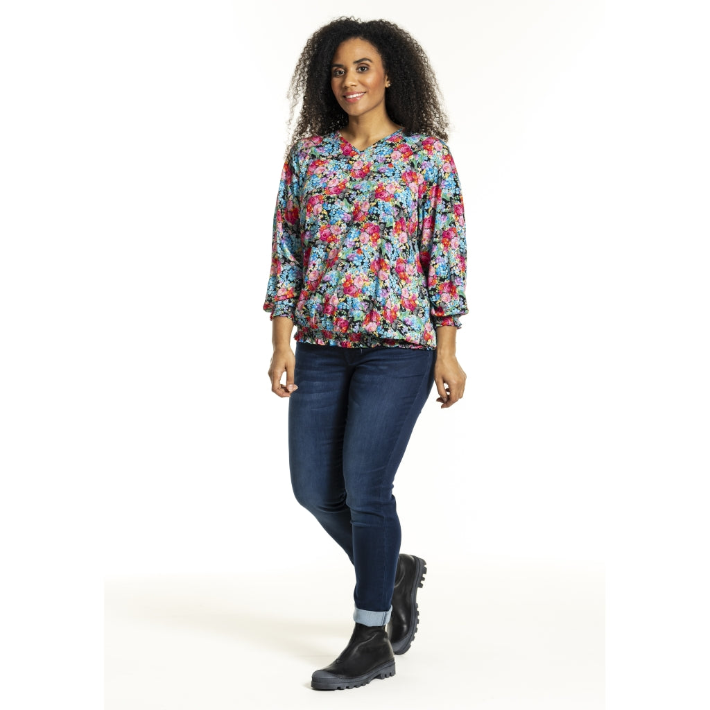 Studio SAugusta Blouse Blouse Black with pink blue flowers