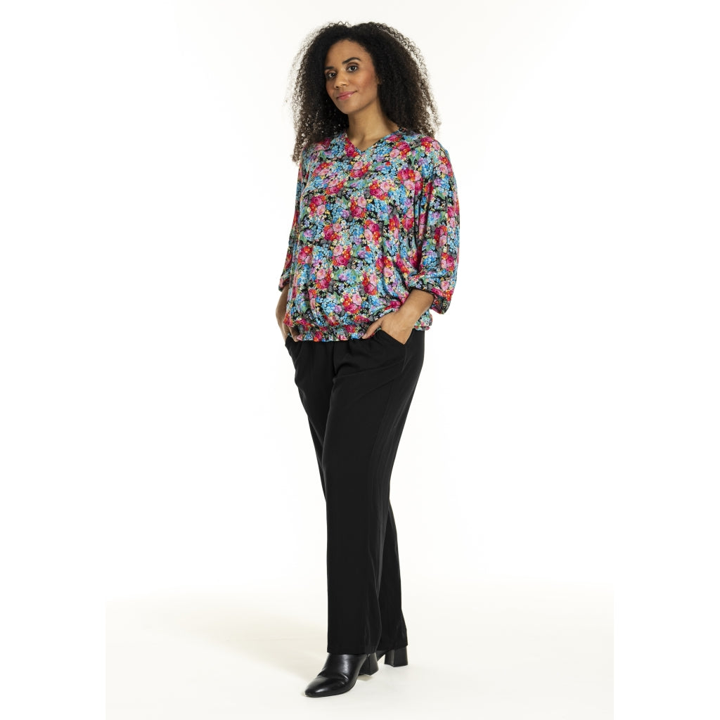 Studio SAugusta Blouse Blouse Black with pink blue flowers