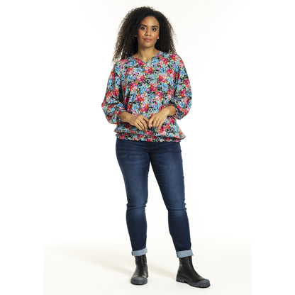 Studio SAugusta Blouse Blouse Black with pink blue flowers