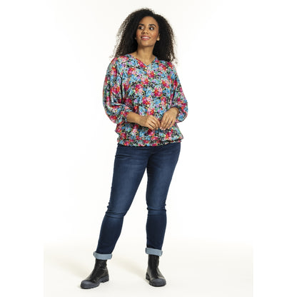 Studio SAugusta Blouse Blouse Black with pink blue flowers