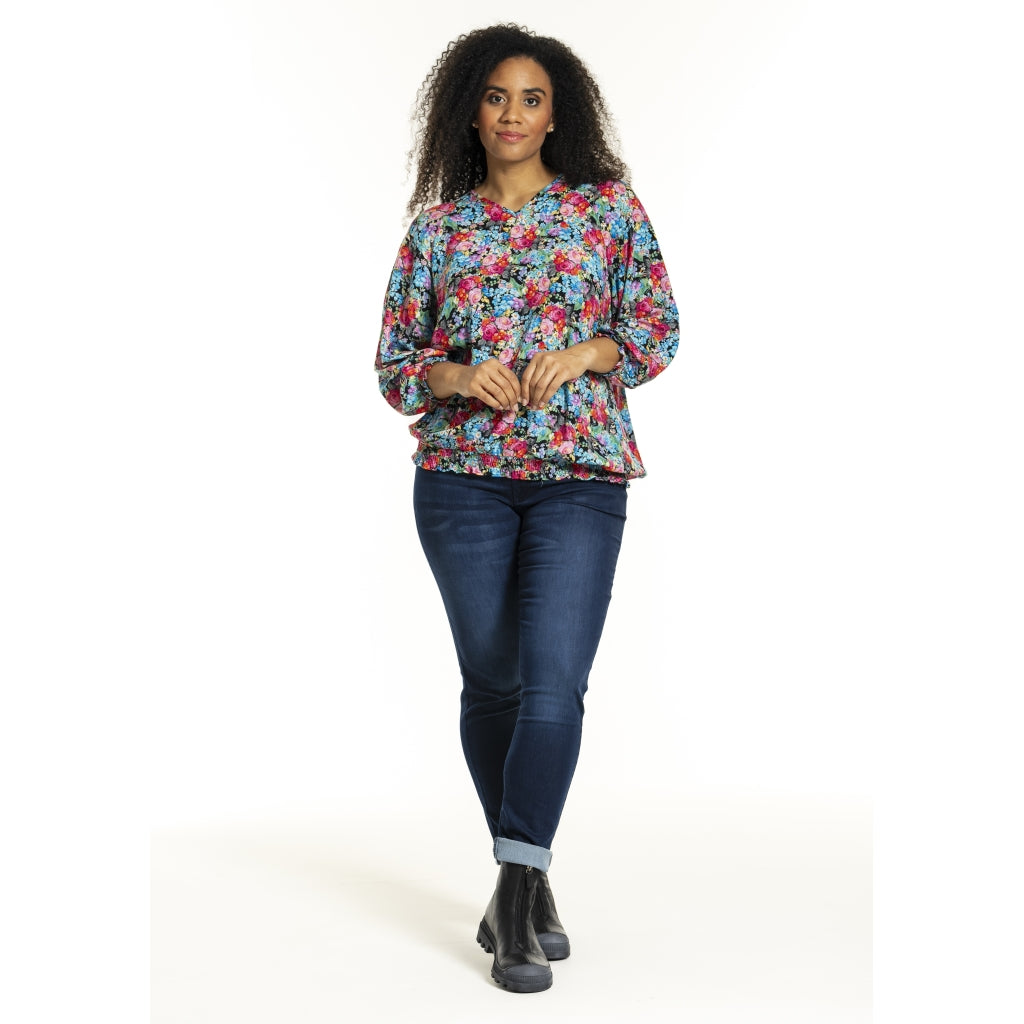 Studio SAugusta Blouse Blouse Black with pink blue flowers