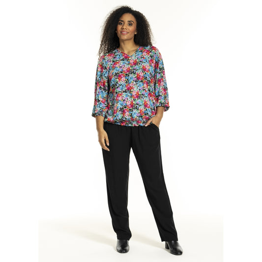Studio SAugusta Blouse Blouse Black with pink blue flowers