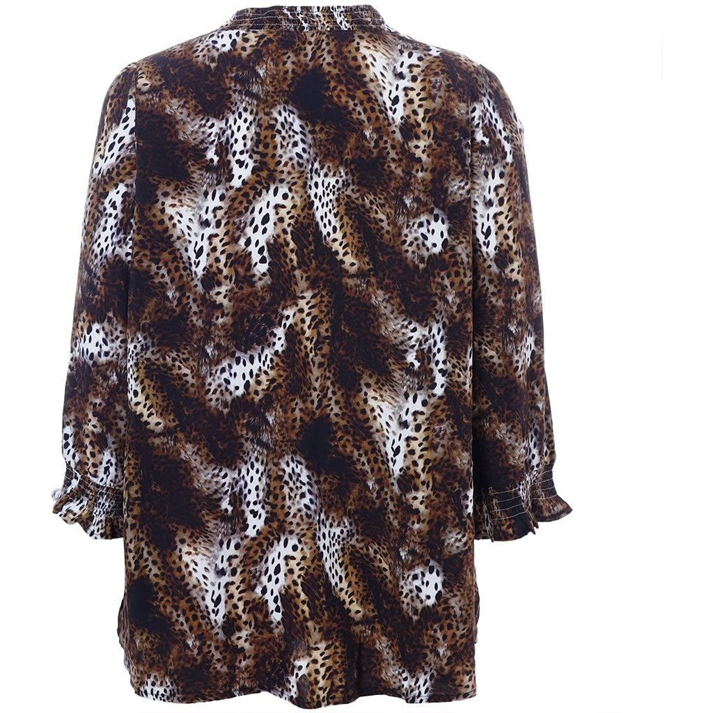 Studio SFeodora Blouse with smock neck Blouse Brown Leoprint