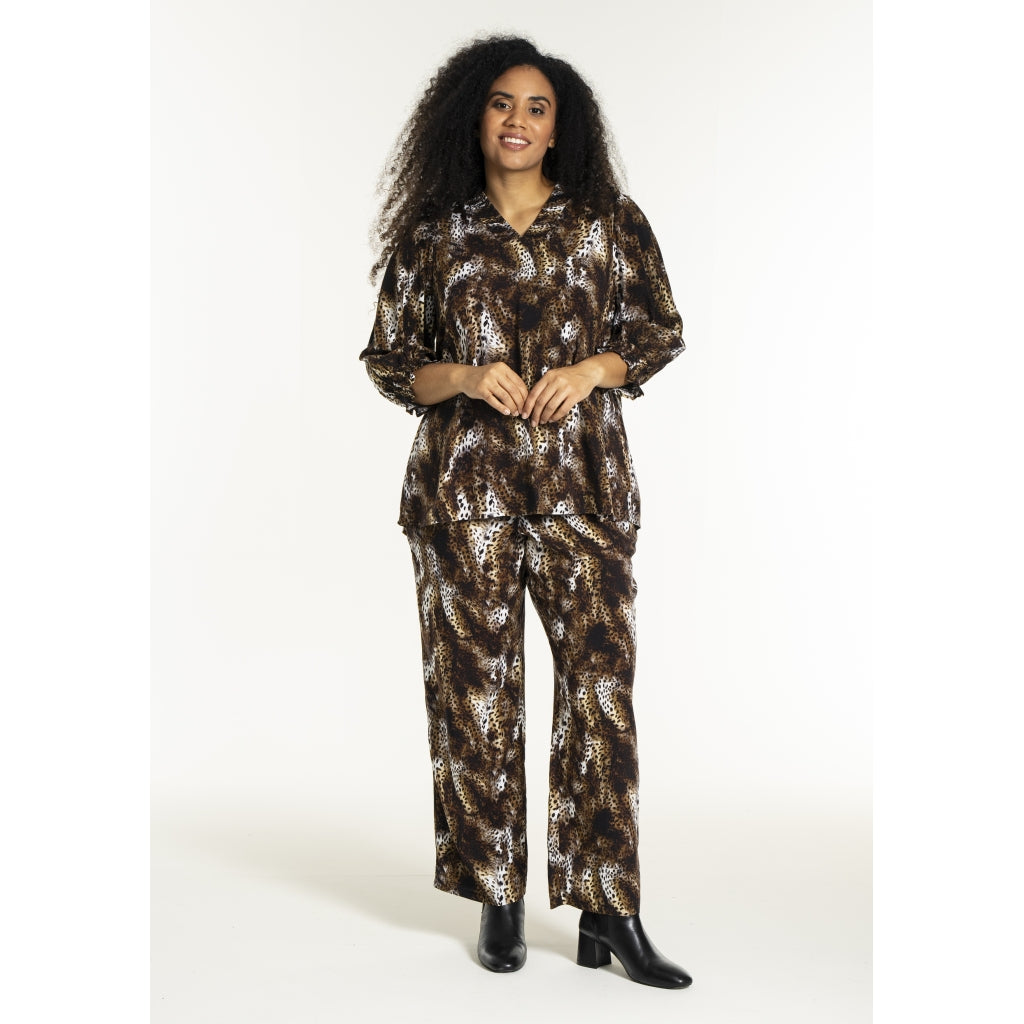 Studio SFeodora Blouse with smock neck Blouse Brown Leoprint