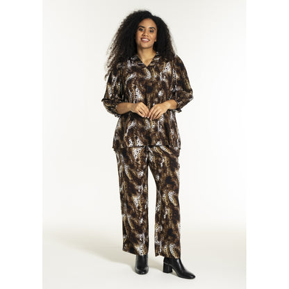 Studio SFeodora Blouse with smock neck Blouse Brown Leoprint