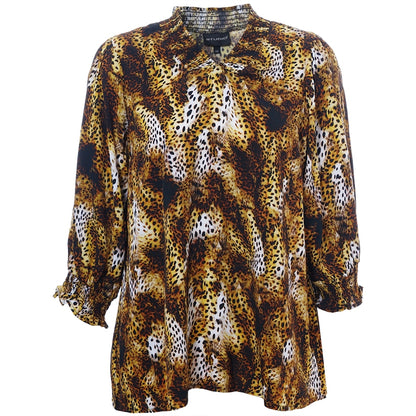 Studio SFeodora Blouse with smock neck Blouse Yellow leopart
