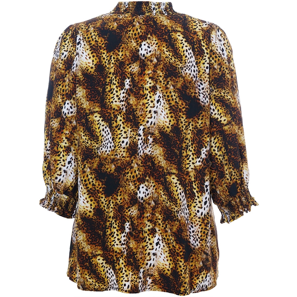 Studio SFeodora Blouse with smock neck Blouse Yellow leopart