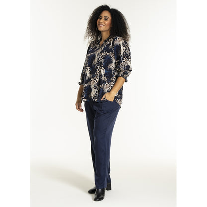 Studio SFeodora Blouse with smock neck Blouse Navy with sand print