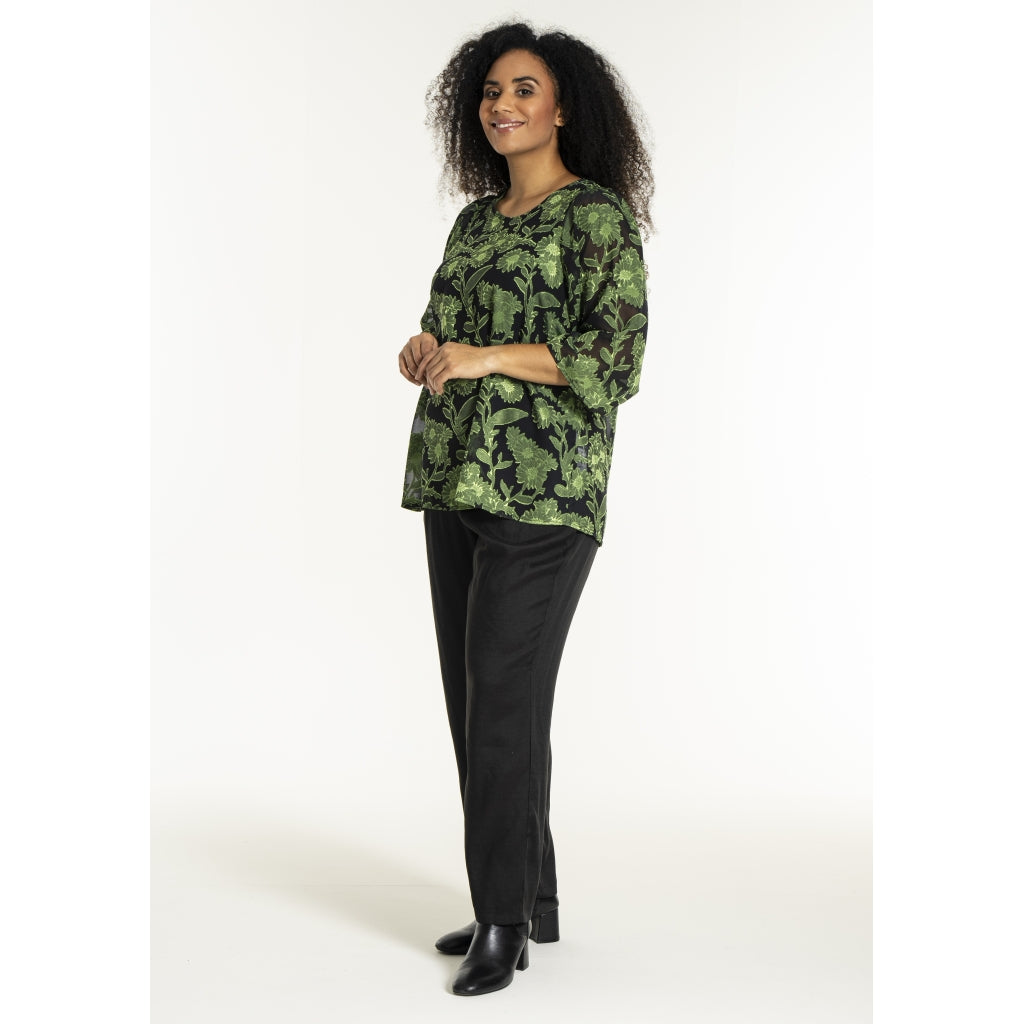 Studio SGulla schiffon blouse Blouse Black with bright green flowers