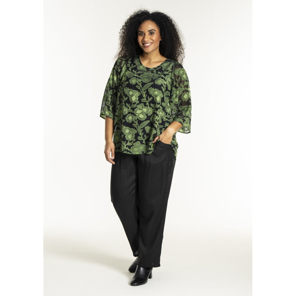 Studio SGulla schiffon blouse Blouse Black with bright green flowers