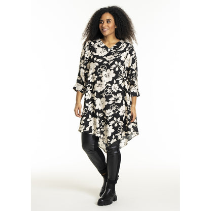 Studio SJuline Tunic Tunic Black with offwhite flower