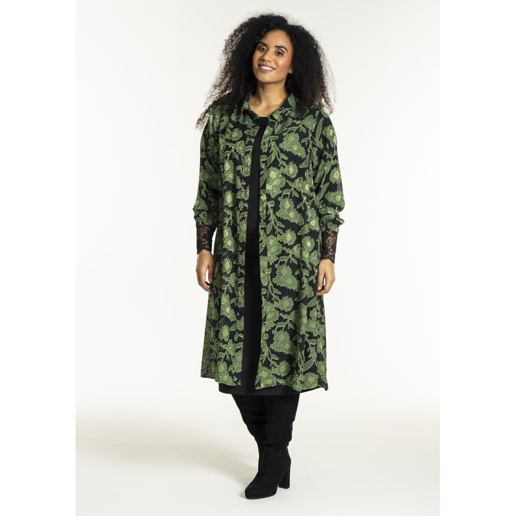 Studio SJuni Chiffon Shirt Shirt Black with bright green flowers