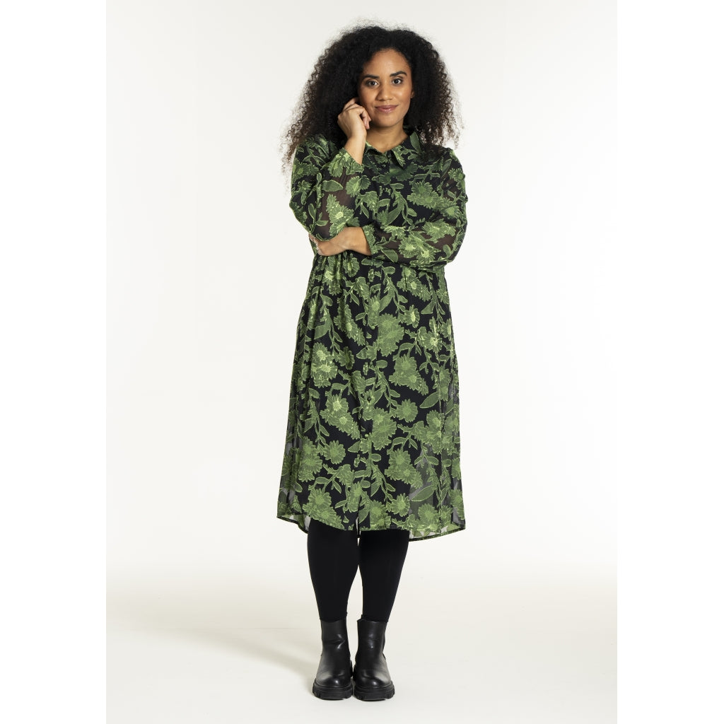 Studio SJuni Chiffon Shirt Shirt Black with bright green flowers