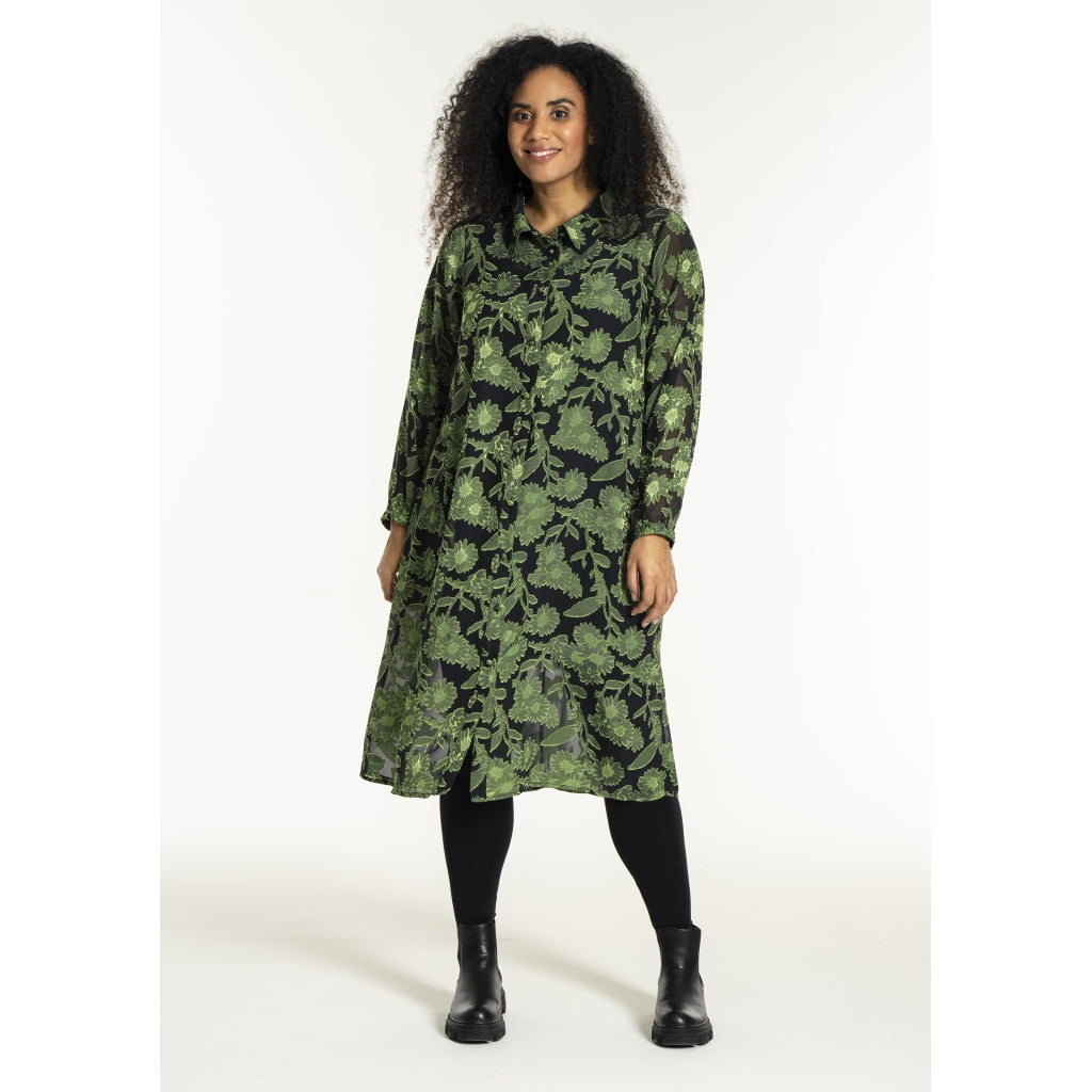 Studio SJuni Chiffon Shirt Shirt Black with bright green flowers