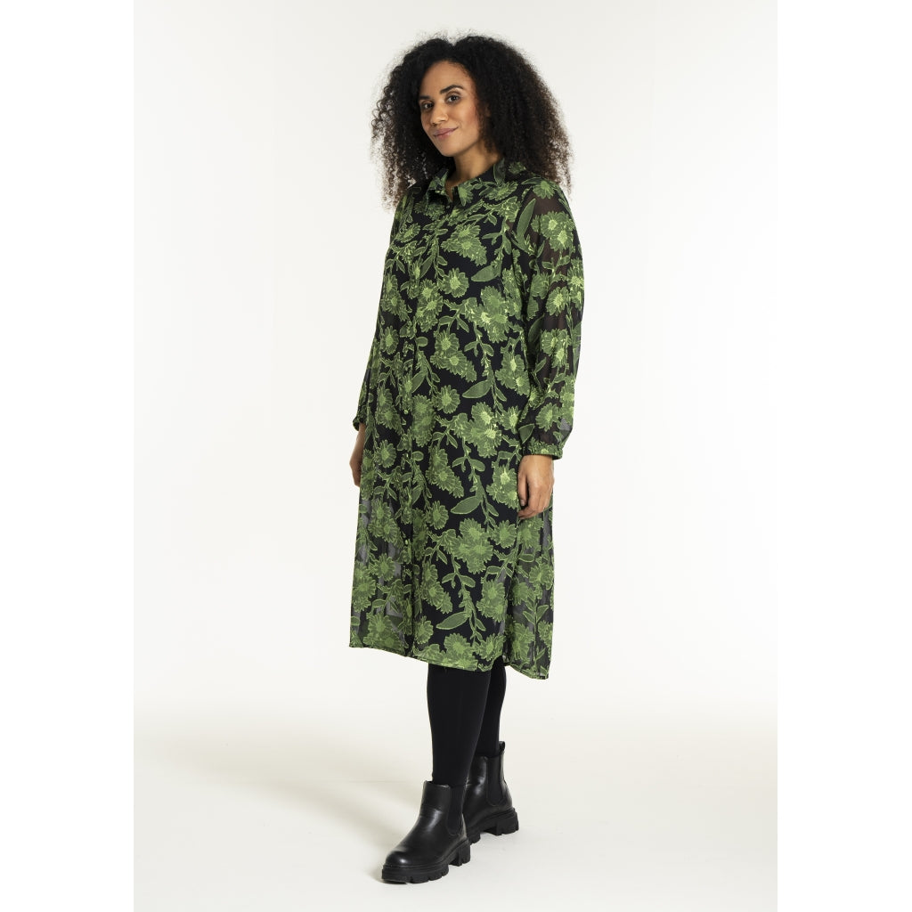 Studio SJuni Chiffon Shirt Shirt Black with bright green flowers