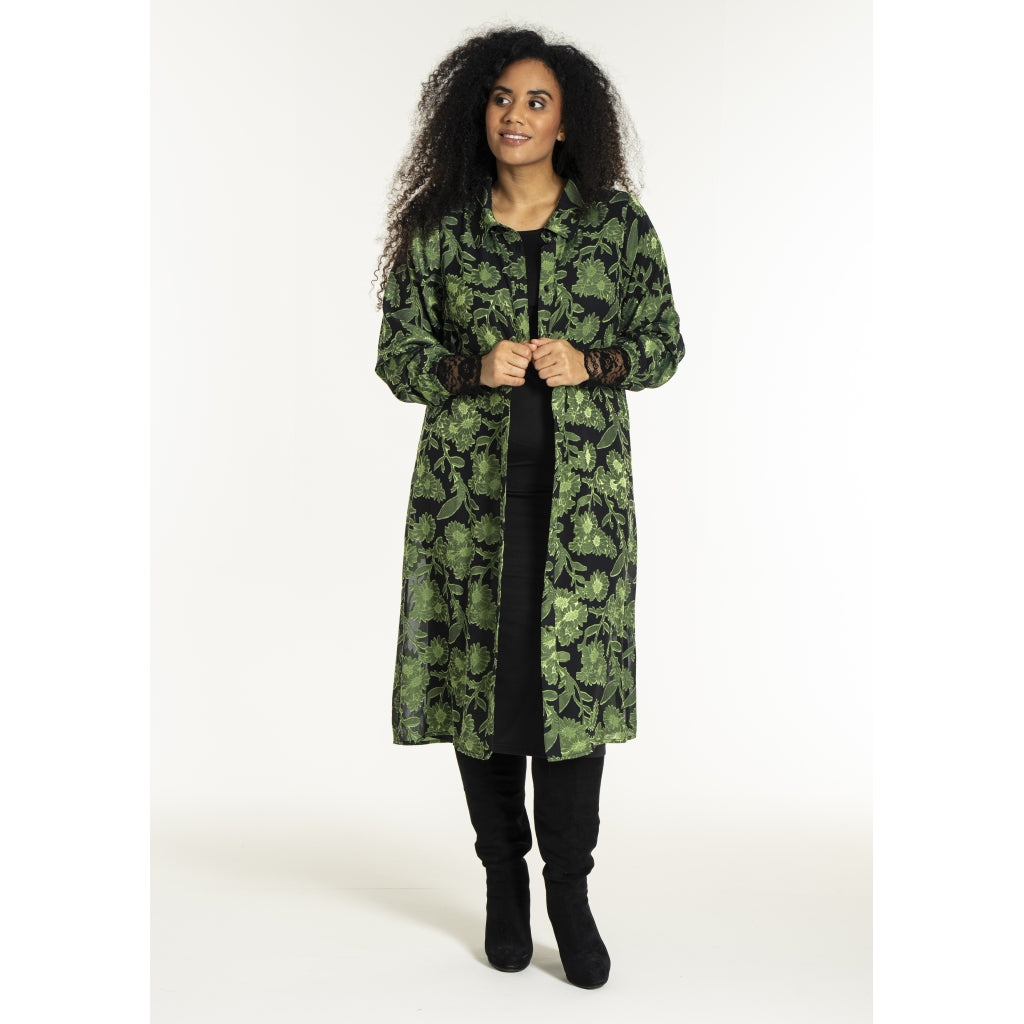 Studio SJuni Chiffon Shirt Shirt Black with bright green flowers