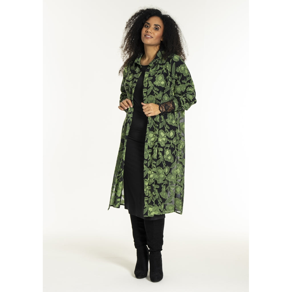 Studio SJuni Chiffon Shirt Shirt Black with bright green flowers