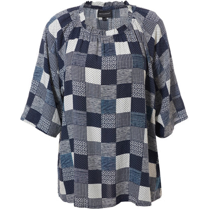 Studio SLeni Blouse Blouse Navy-white checks with print