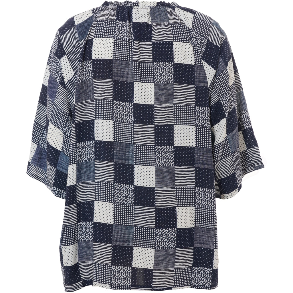 Studio SLeni Blouse Blouse Navy-white checks with print