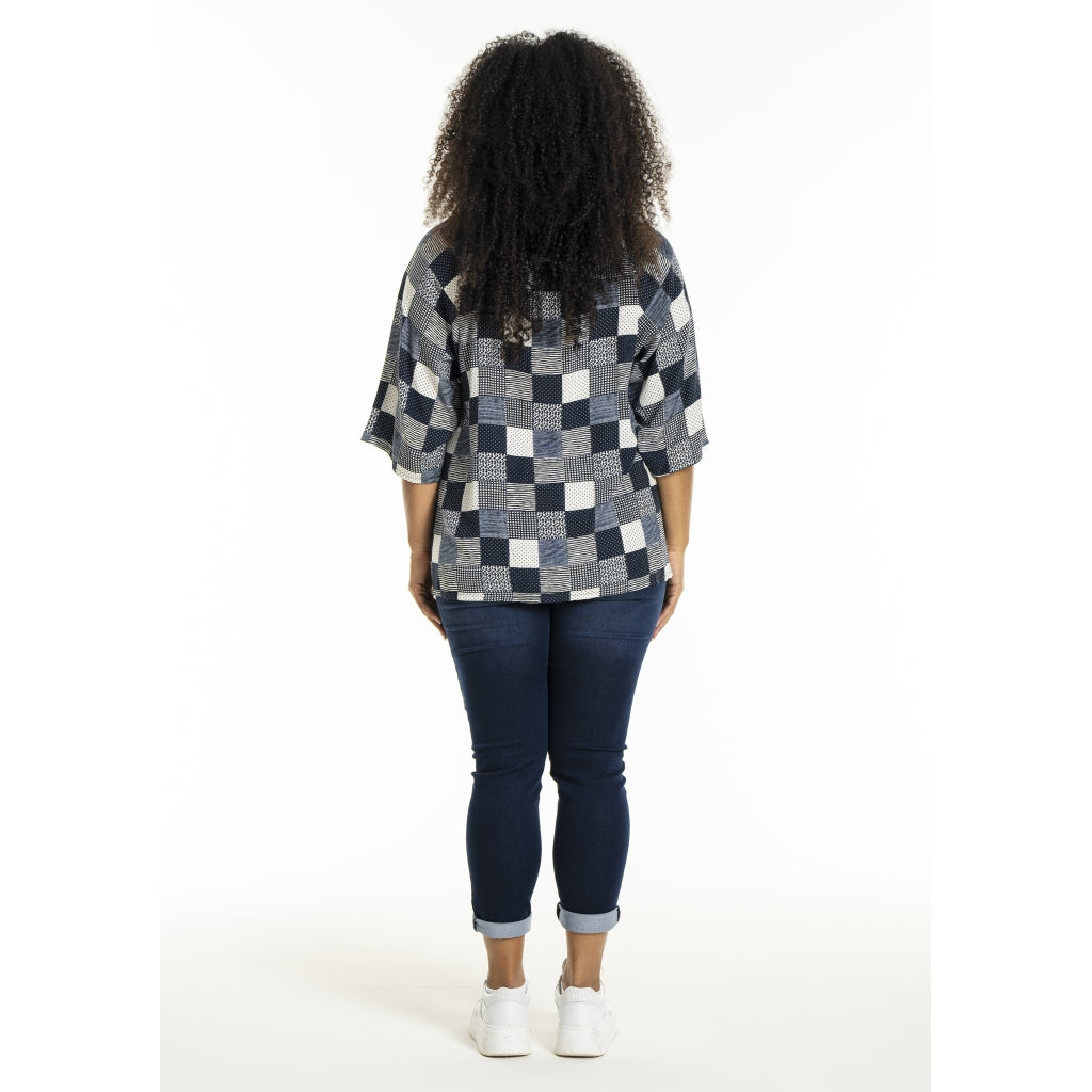 Studio SLeni Blouse Blouse Navy-white checks with print