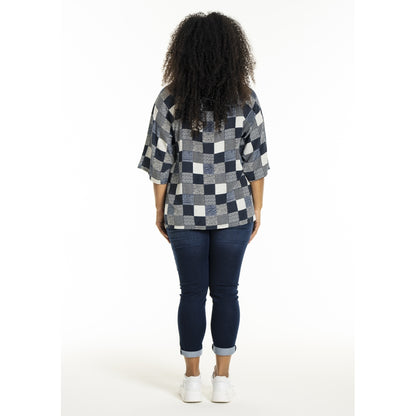 Studio SLeni Blouse Blouse Navy-white checks with print