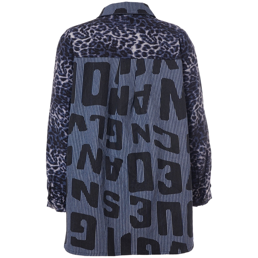 Studio SNorine mix denim shirt Shirt Blue white striped denim with print