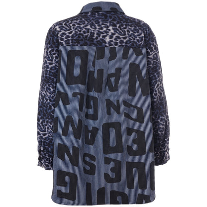 Studio SNorine mix denim shirt Shirt Blue white striped denim with print