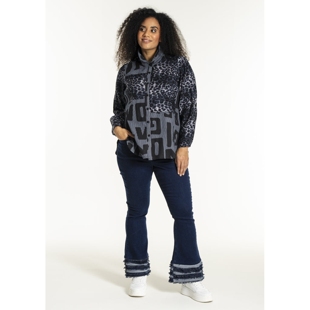 Studio SNorine mix denim shirt Shirt Blue white striped denim with print