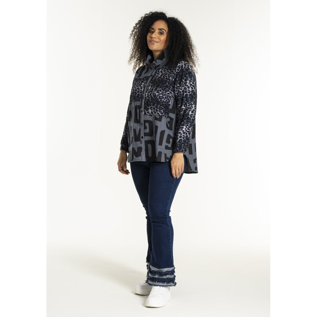 Studio SNorine mix denim shirt Shirt Blue white striped denim with print