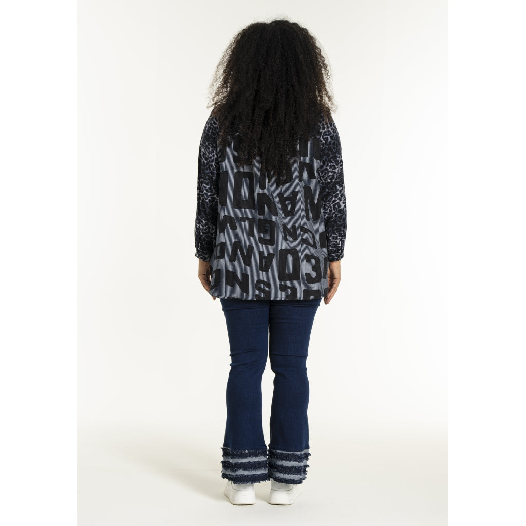 Studio SNorine mix denim shirt Shirt Blue white striped denim with print