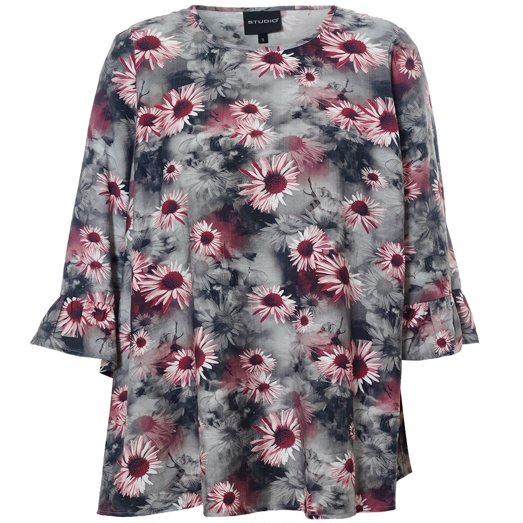 Studio STheresa Blouse Blouse Grey with bordeaux flowers